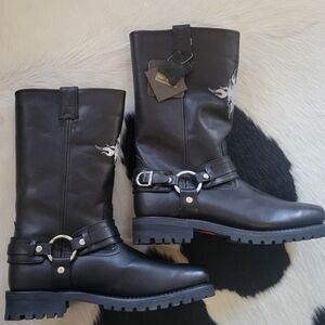 Harley-Davidson Black Leather Boots with Buckle